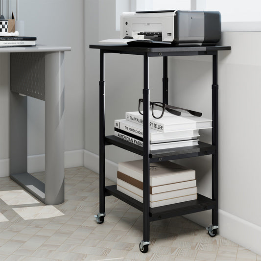 Height Adjustable Printer Stand with Storage Shelves and Locking Wheels-Black
