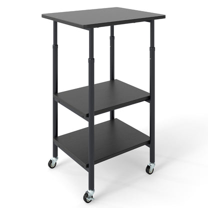 Height Adjustable Printer Stand with Storage Shelves and Locking Wheels-Black