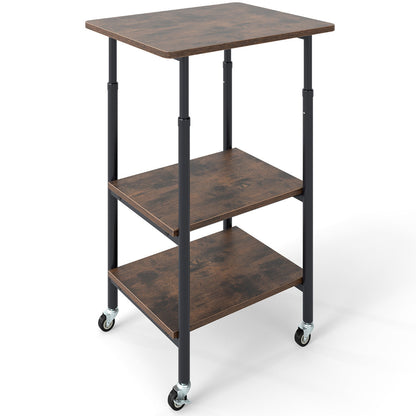 Height Adjustable Printer Stand with Storage Shelves and Locking Wheels-Rustic Brown