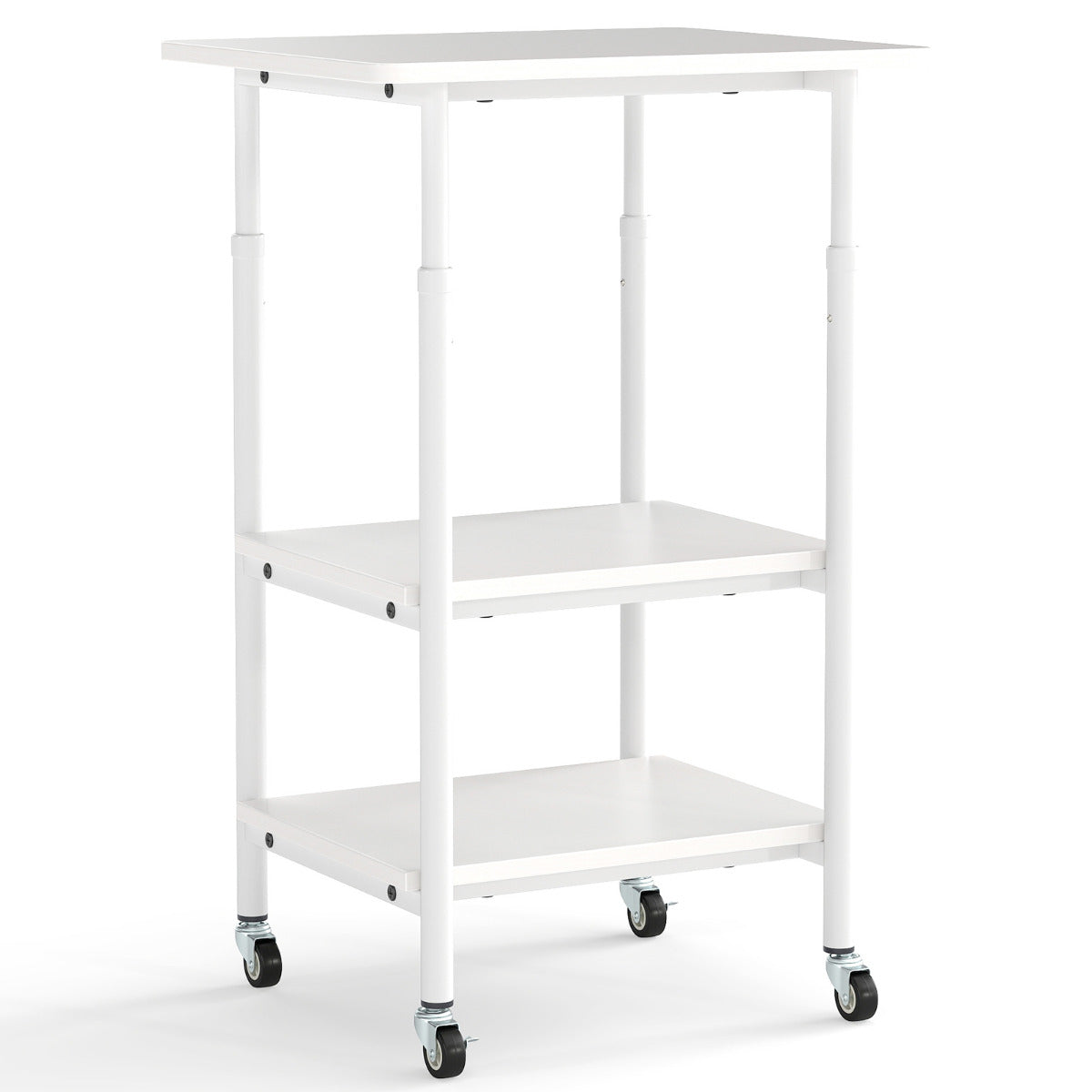 Height Adjustable Printer Stand with Storage Shelves and Locking Wheels-White