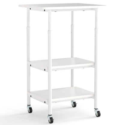 Height Adjustable Printer Stand with Storage Shelves and Locking Wheels-White