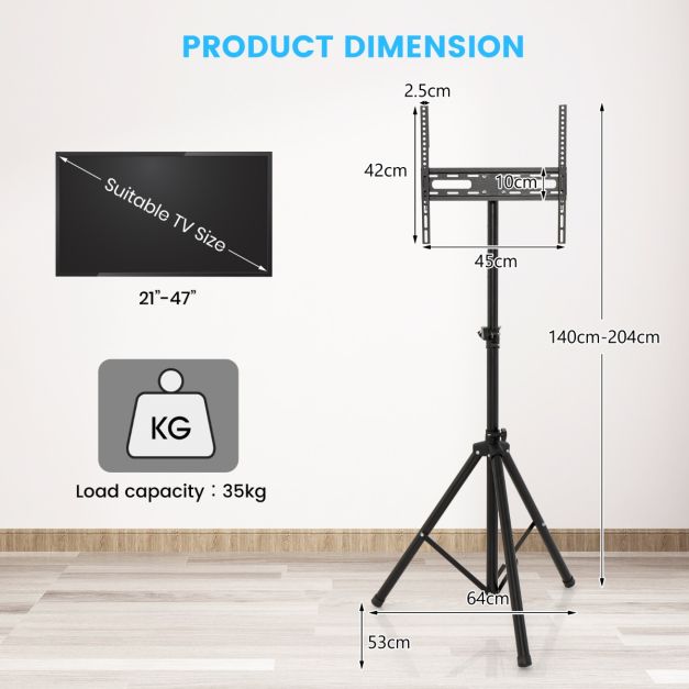 Height Adjustable TV Stand with 35 KG Weight Capacity and Non-slip Foot Pad