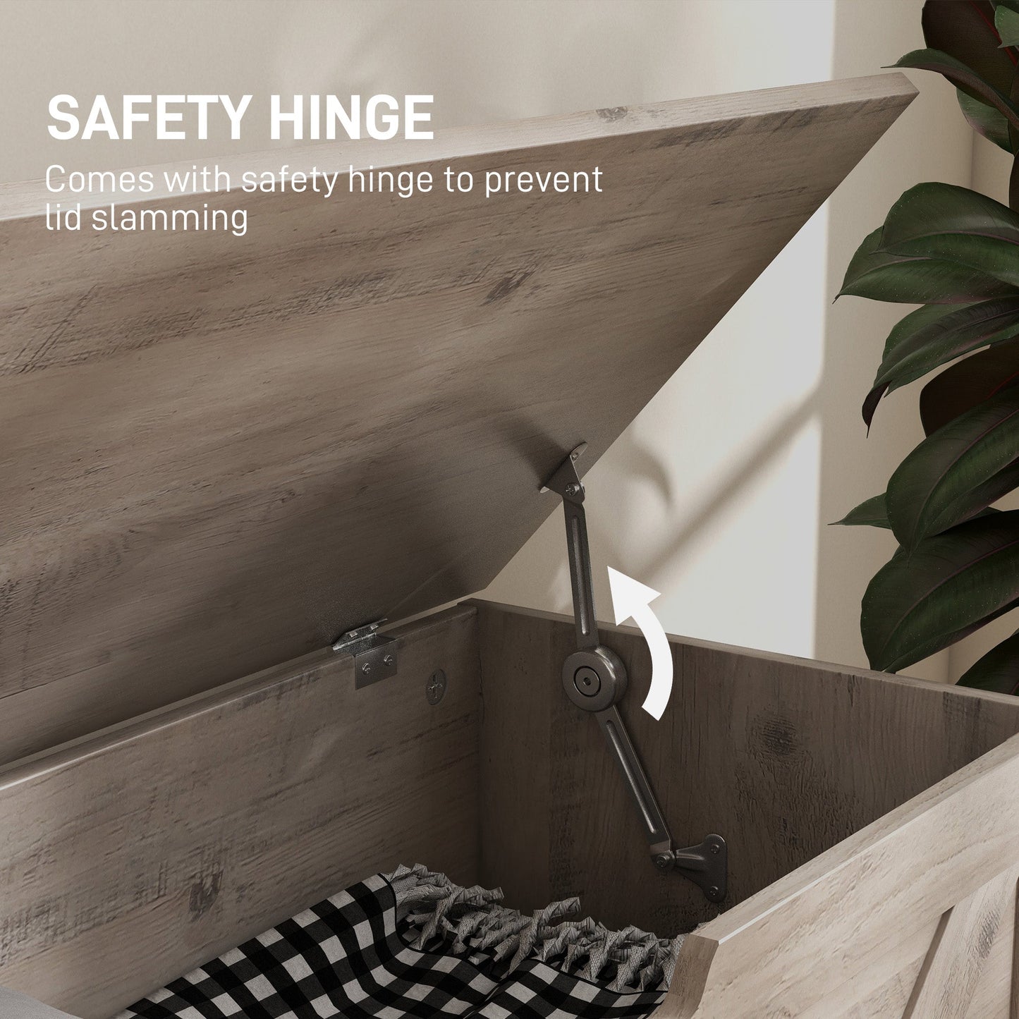 صندوق تخزين منزلي من هومكوم بسعة 100 لتر، مع مفصلات أمان - لون أبيض بتأثير الخشب