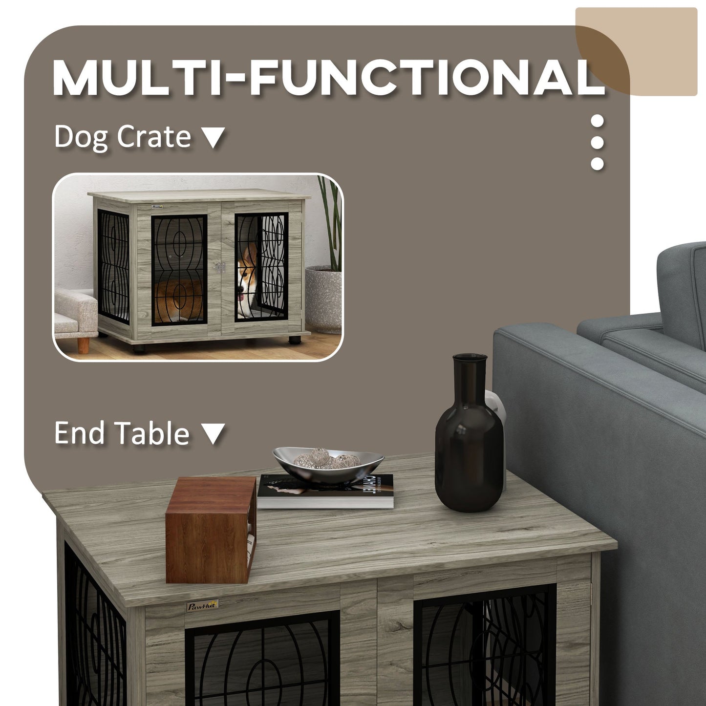 PawHut Indoor Dog Crate Furniture End Table with Soft Washable Cushion, Lockable Front Door, for Medium Dogs - Black