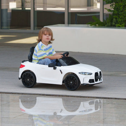 AIYAPLAY 12V BMW Licensed Kids Car, with Easy Transport, Remote Control, Suspension, Music, Horn, LED Lights, White