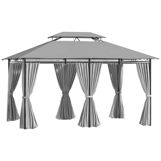 Outsunny 4m x 3(m) Metalowy pawilon imprezowy z baldachimem, pawilon ogrodowy, zadaszenie na patio, z zasłonami, ściany boczne, ciemnoszary