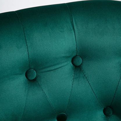 Retro Style Velvet Accent Chair, Button Tufted Wingback Chair with Rubber Wood Legs for Living Room, Bedroom, Dark Green