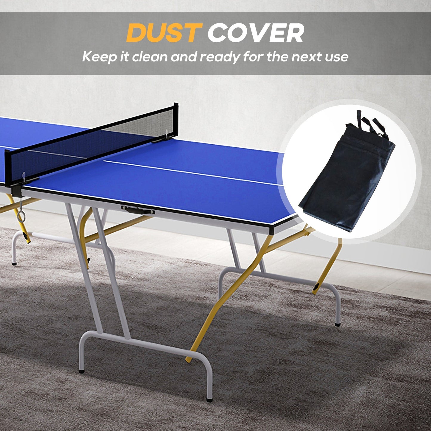 SPORTNOW 9FT Foldable Table Tennis Table, with Cover, Net, Paddles, Balls - Blue