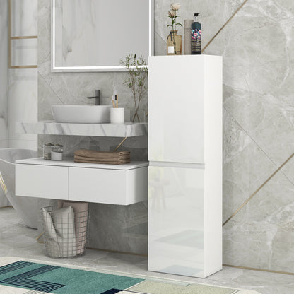 kleankin Bathroom Storage Unit, Tall Bathroom Cabinet with 2 Cupboards and Adjustable Shelves, White
