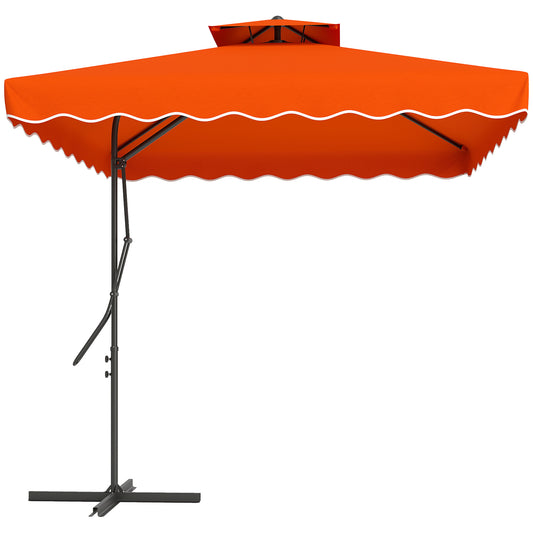 Outsunny 2,5 m parasol wspornikowy z łatwą dźwignią, kwadratowy podwójny parasol ogrodowy z falbankami i poprzeczną podstawą, zwisające osłony przeciwsłoneczne na zewnątrz, pomarańczowy