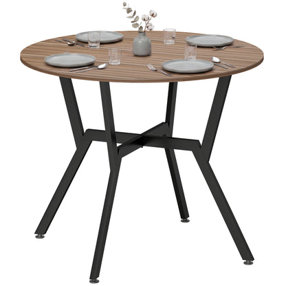 HOMCOM Dining Table, Round Kitchen Table with Black Legs, Anti-slip Foot Pads for Living Room, Dining Room 90 x 76 cm, Brown