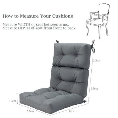 High Back Chair Cushion Patio Chair Seat Pads with Non-slip Rope Belts-Grey