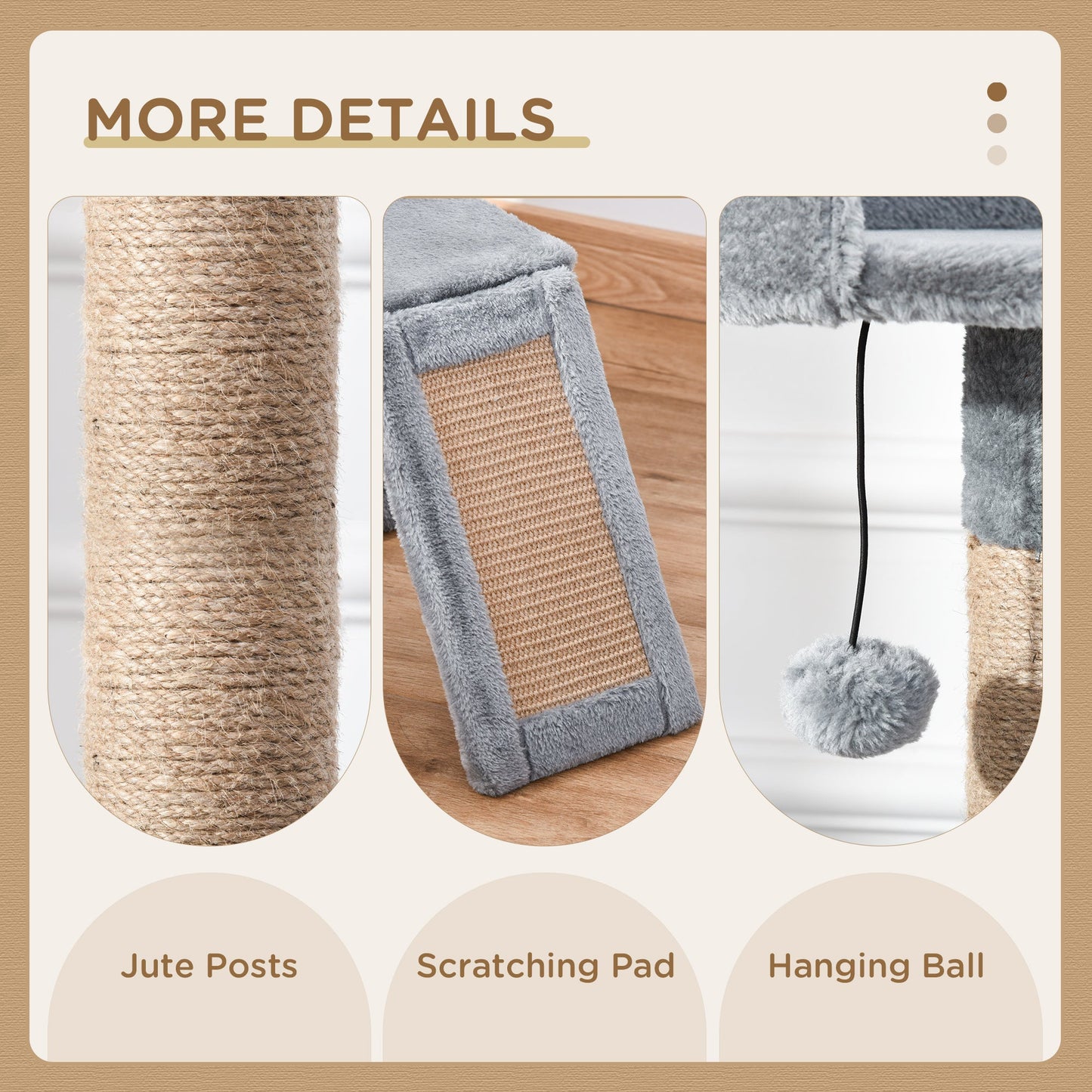 PawHut Cat Tree Tower for Indoor Cats 142cm Climbing Kitten Activity Center with Jute Scratching Post Board Perch Roomy Condo Removable Felt Hanging Toy, Grey