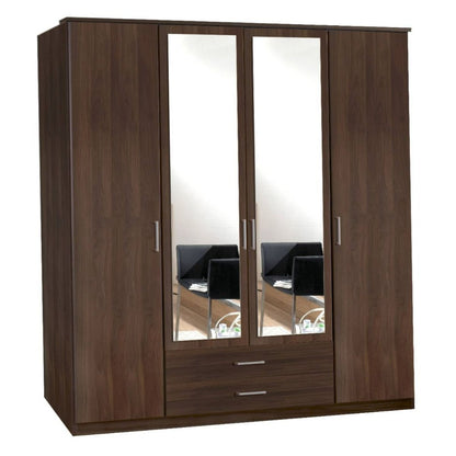 Oscar 4 Door 2 Drawer Mirrored Wardrobe - Oak or Walnut