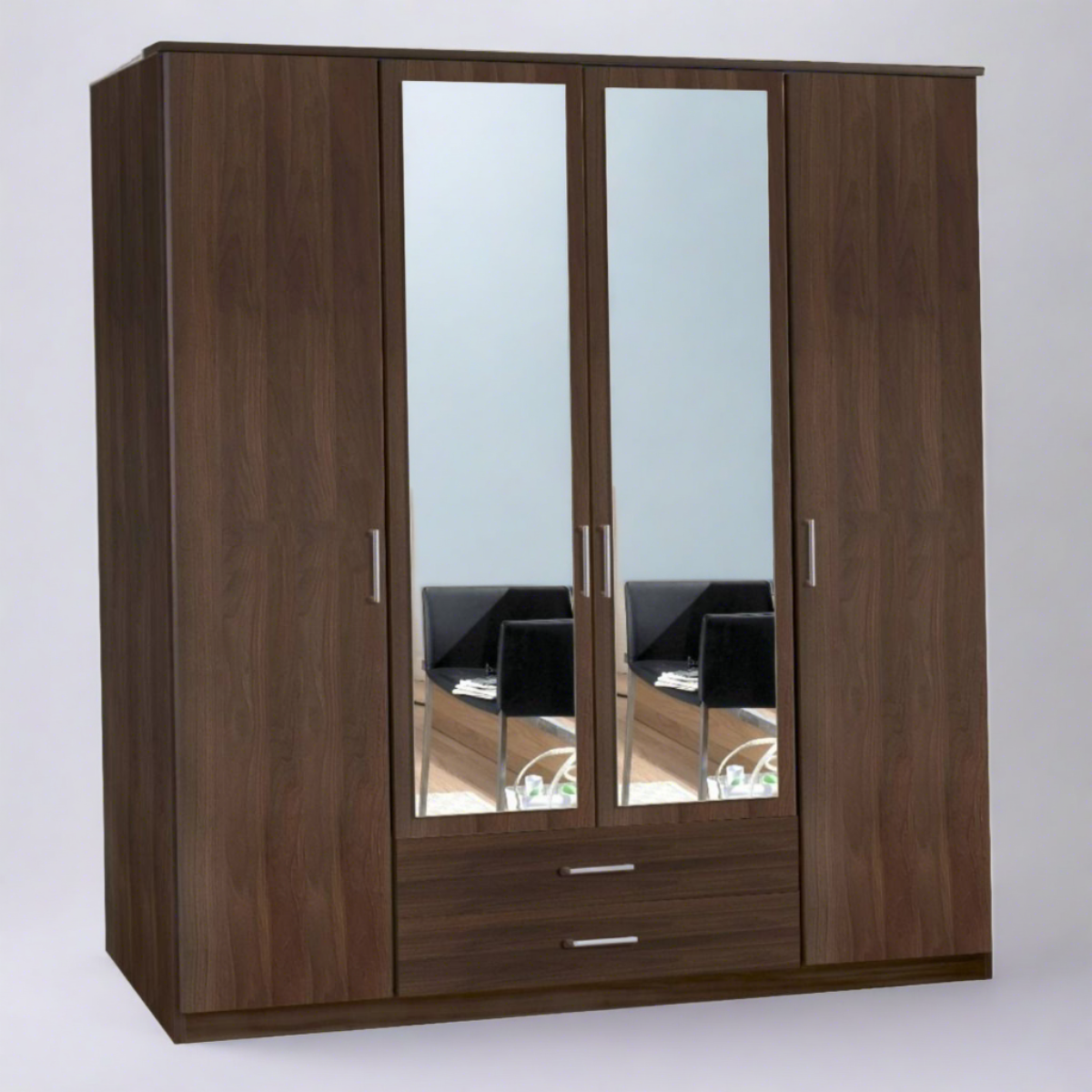 Oscar 4 Door 2 Drawer Mirrored Wardrobe - Oak or Walnut