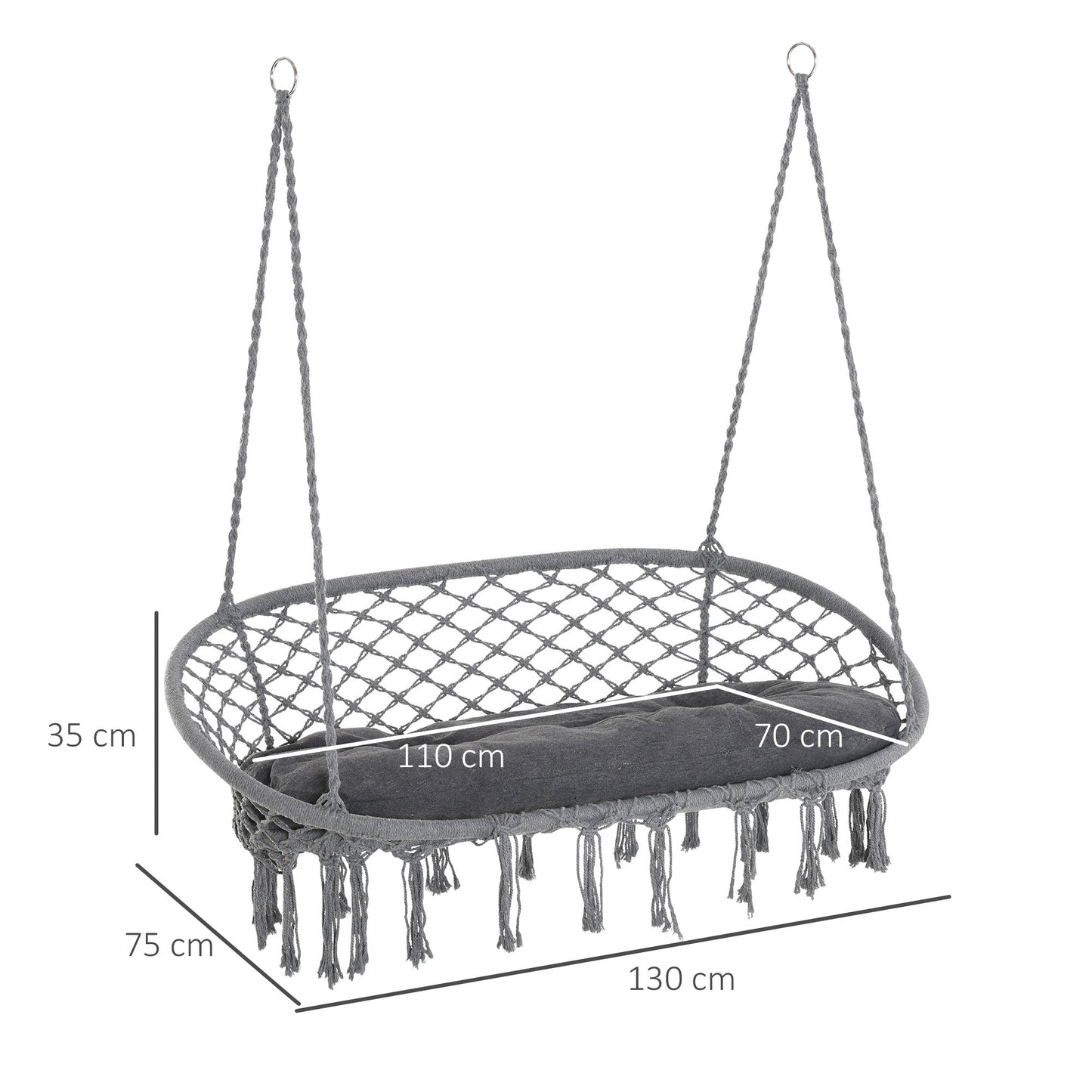 كرسي هزاز معلق من Outsunny أرجوحة من حبل القطن مع إطار معدني ووسادة، مقعد كبير مكرامية للحديقة وغرفة النوم وغرفة المعيشة، رمادي داكن