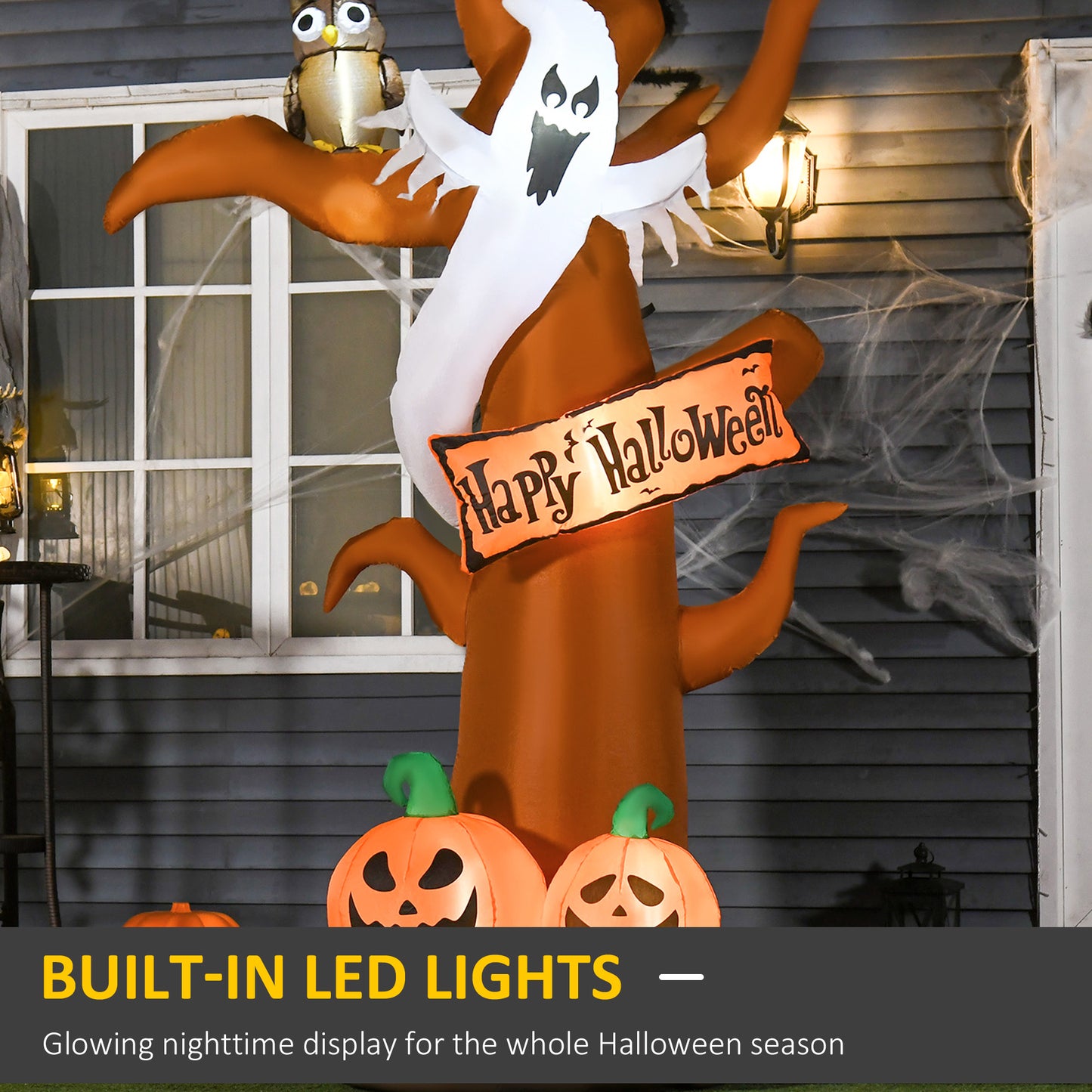 HOMCOM 2.7m Halloween Inflatable Dead Tree with Ghost, Pumpkin and Owl, Blow Up Decorations with Build-in LED Lights for Party Outdoor Garden D√É¬©cor