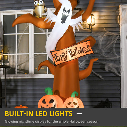 HOMCOM 2.7m Halloween Inflatable Dead Tree with Ghost, Pumpkin and Owl, Blow Up Decorations with Build-in LED Lights for Party Outdoor Garden D√É¬©cor
