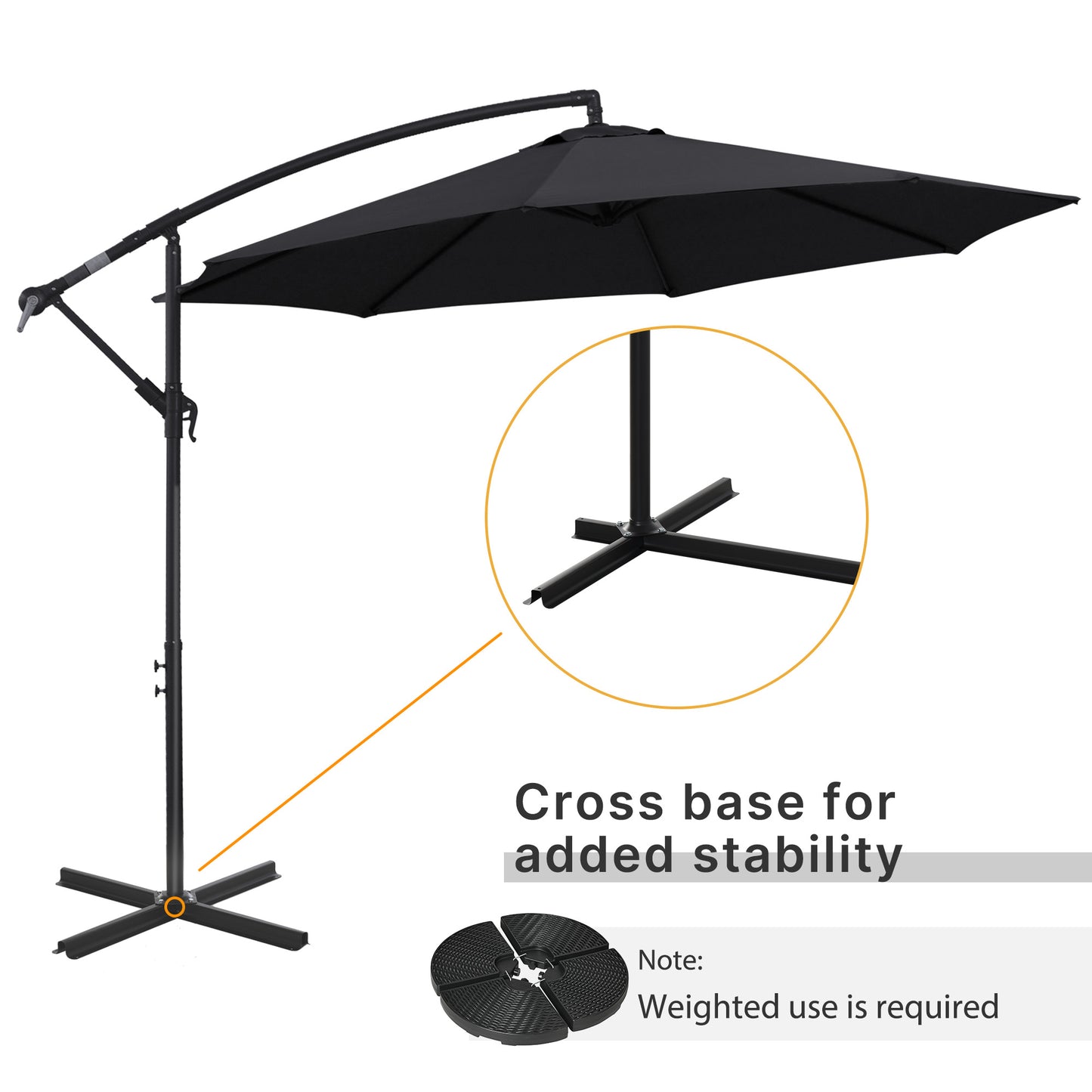 Outsunny 2,45 m parasol z wysięgnikiem, wytrzymały, wodoodporny parasol ogrodowy z podstawą krzyżową, czarny