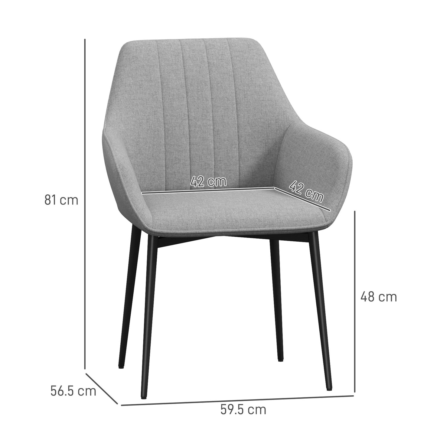 HOMCOM Dining Chairs Set of 4, Upholstered Linen Fabric Kitchen Chairs with Metal Legs for Living Room Dining Room, Light Grey