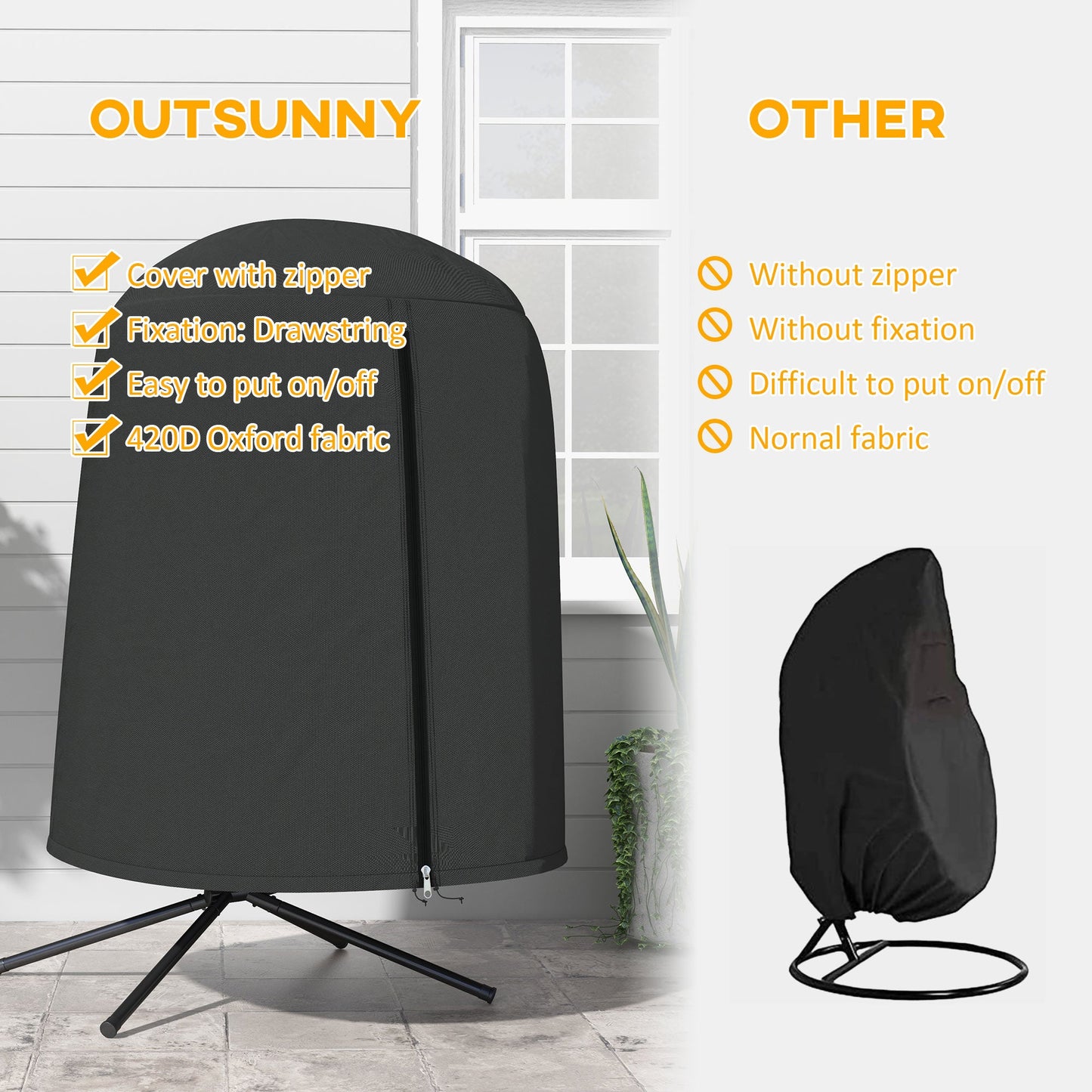 Outsunny 190 x 128cm Wiszący pokrowiec na krzesło Egg Chair - czarny