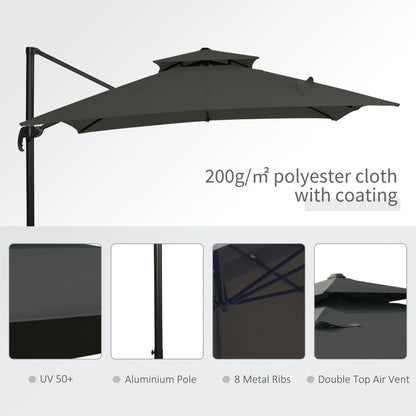 Parasol ogrodowy Outsunny Cantilever z regulacją kąta obrotu o 360 stopni, ciemnoszary