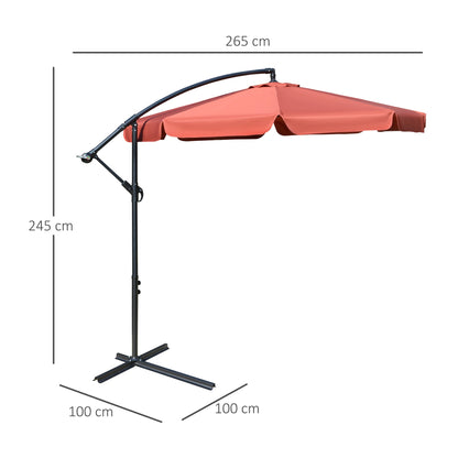 Outsunny 2.7m Garden Banana Parasol Cantilever Umbrella with Crank Handle and Cross Base for Outdoor, Hanging Sun Shade, Wine Red