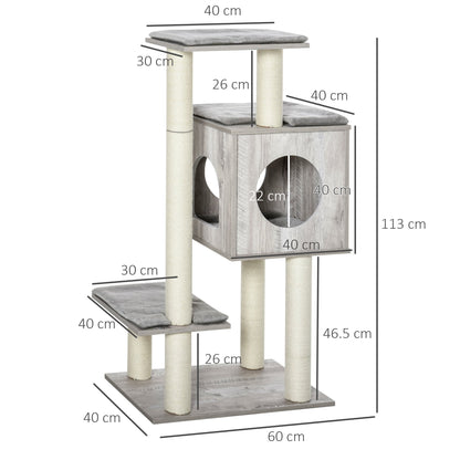 PawHut Cat Tree for Indoor Large Cats 113cm Kitten Tower Condo Jute Scratching Post Kitten Play House Activity Center Furniture