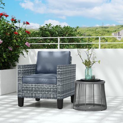 Fotel Outsunny Single Rattan z poduszkami - jasnoszary