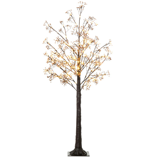 HOMCOM 5ft ضوء شجرة زهر الجيبسوفيلا الاصطناعي مع 96 ضوء LED أبيض دافئ، زهور نفس الطفل للمنزل وحفلات الزفاف، للاستخدام الداخلي والخارجي