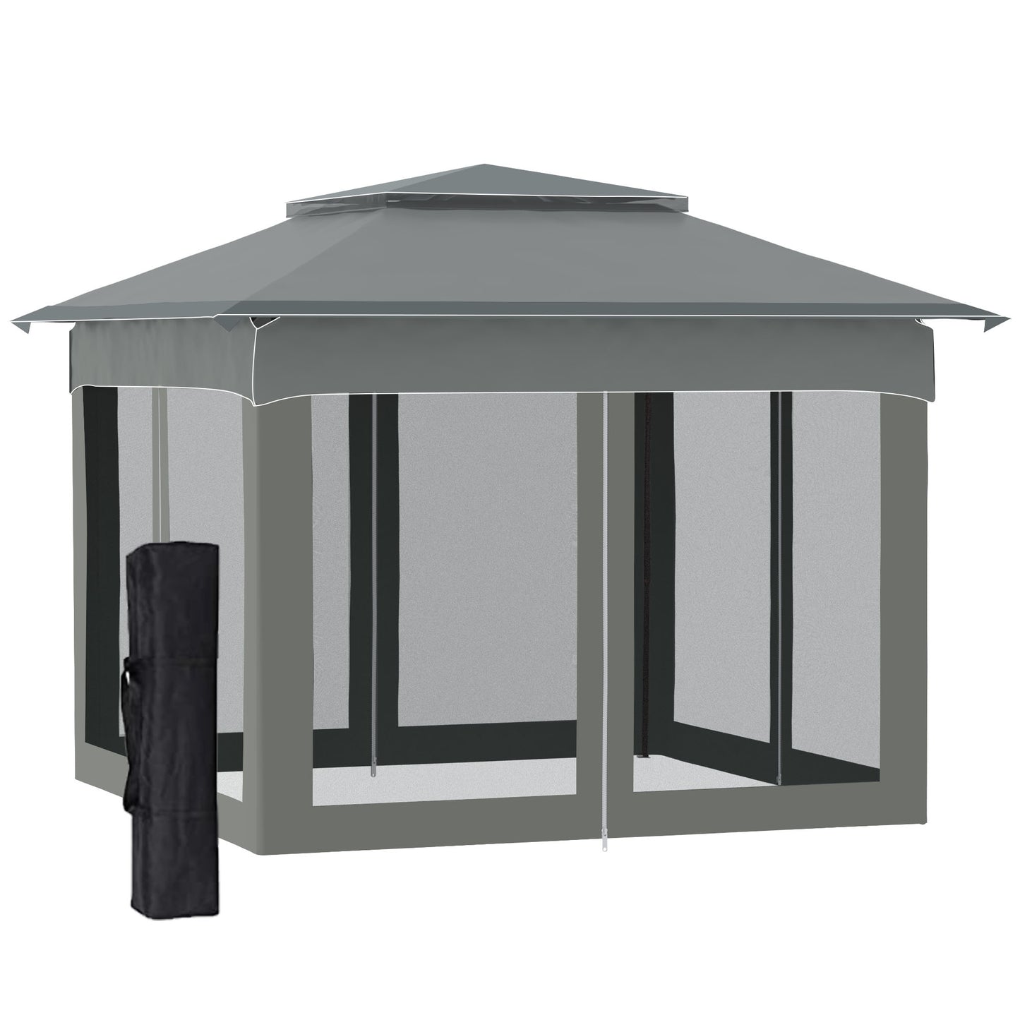 Outsunny 3 x 3(m) Pop Up Gazebo, podwójny dach ogrodowy z siatką i torbą transportową, schronienie na imprezy i wydarzenia na patio, ciemnoszary