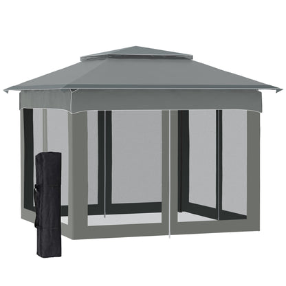 Outsunny 3 x 3(m) Pop Up Gazebo, podwójny dach ogrodowy z siatką i torbą transportową, schronienie na imprezy i wydarzenia na patio, ciemnoszary