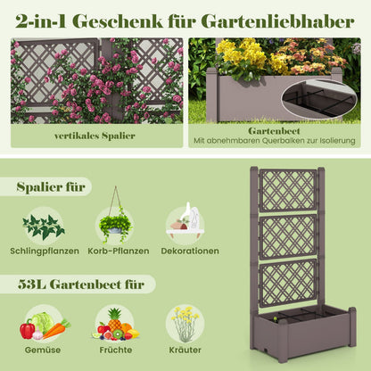Outdoor Planter Box Self-Watering Raised Garden Bed Trellis with Water Level Indicator-Coffee