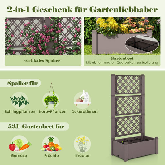 Outdoor Planter Box Self-Watering Raised Garden Bed Trellis with Water Level Indicator-Coffee
