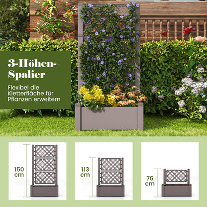 Outdoor Planter Box Self-Watering Raised Garden Bed Trellis with Water Level Indicator-Coffee