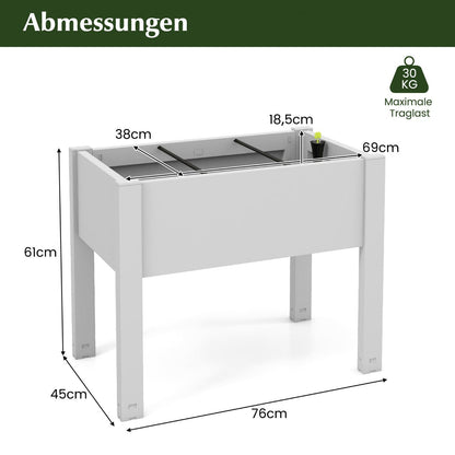 53L Raised Bed Grow Box Self-Watering Planter Box Stand with Water Level Monitor-White