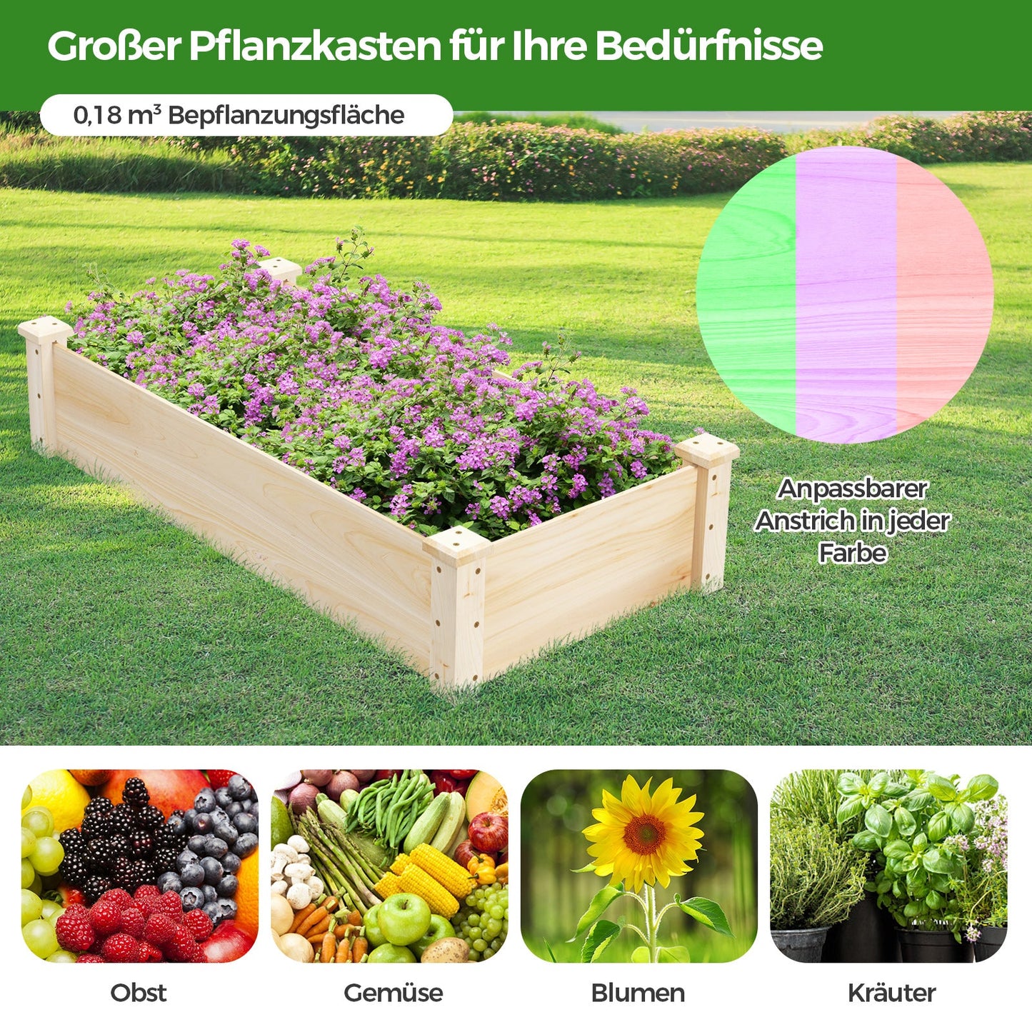 Raised Garden Bed Fir Wood Wooden Square Wood Planter Box for Garden