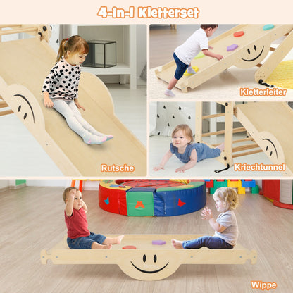 Climbing Triangle Ladder Toy Jungle Gym with Reversible Ramp-Natural