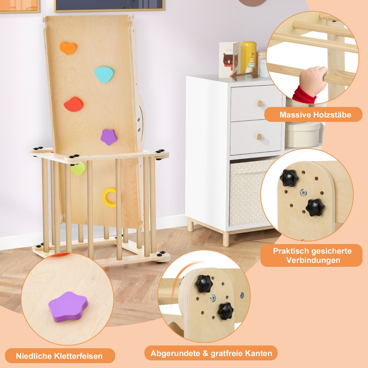 Climbing Triangle Ladder Toy Jungle Gym with Reversible Ramp-Natural