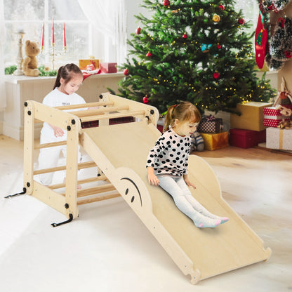 Climbing Triangle Ladder Toy Jungle Gym with Reversible Ramp-Natural