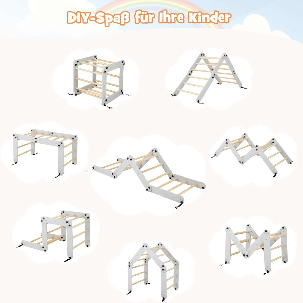 Montessori Toddler Climbing Set Foldable Wooden Climbing Toys Adjustable Reversible Seesaw Ramp Rocks Grey