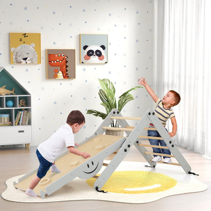 Montessori Toddler Climbing Set Foldable Wooden Climbing Toys Adjustable Reversible Seesaw Ramp Rocks Grey