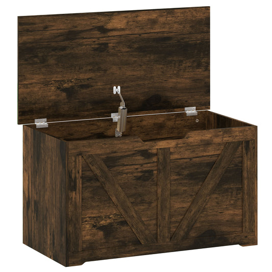 HOMCOM 100L Home Storage Box in Rustic Brown Wood-effect