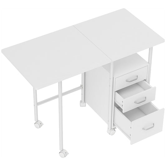 HOMCOM Foldable Office Deskwith 3 Drawers in White