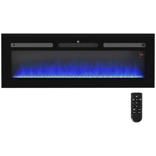 HOMCOM 127cm/50" Electric Fireplace, 2000W Recessed and Wall Mounted Electric Fire with Remote Control, 9 Flame Colour and Crystal, Black