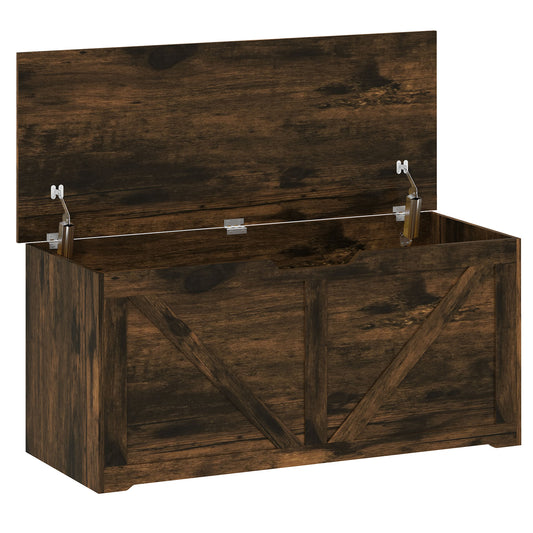 HOMCOM 127L Home Storage Box in Rustic Brown Wood-effect