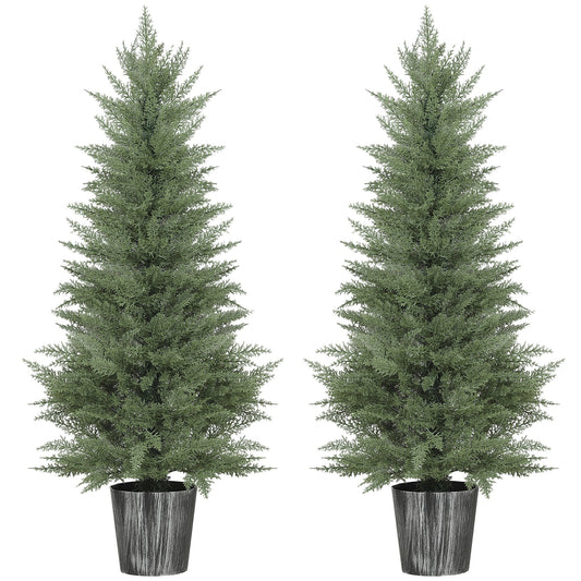 HOMCOM 135cm Artificial Cypress Trees Set of 2, UV Resistant Artificial Plants with Decorative Pot, Fake Plants for Indoor Outdoor Decor, Green