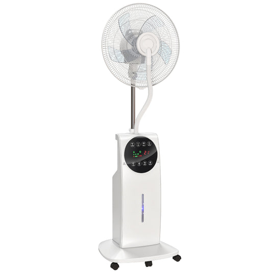HOMCOM 135cm Pedestal Fan with Water Mist Spray Humidifying Misting Fan, White