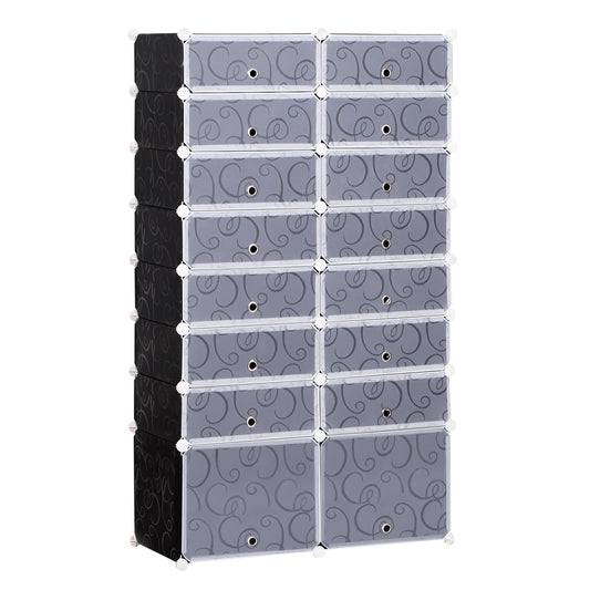 HOMCOM 16 Cube Shoe Rack in Black and White