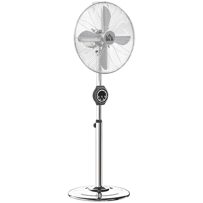 HOMCOM 16" Metal Pedestal Fan with Oscillating, Adjustable Height - Silver Tone